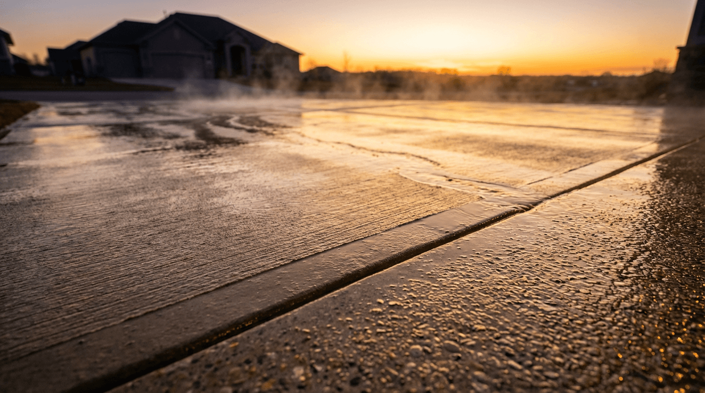Before-and-after pressure washing results on a residential driveway in Ione showing dramatic cleaning transformation